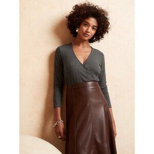 NWT BANANA REPUBLIC Long Sleeve Rib Wrap Tee Sz XXS Petite Gray